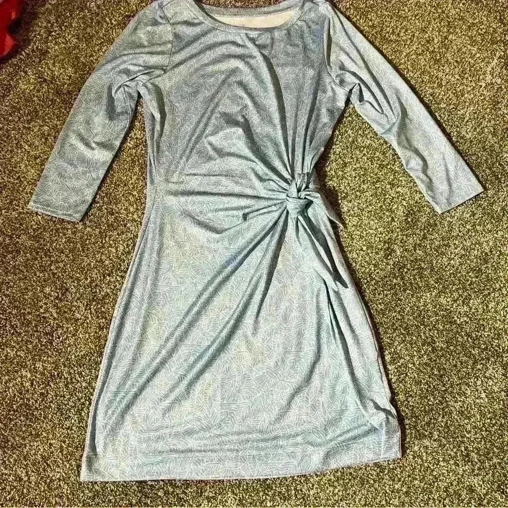 Women’s Vineyard Vines Blue/White Side Tie Dress 3/4 Sleeve Round Neck XS